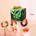 Miniature green metallic gift box cake topper with gold ribbon and white stick 2.5cm - Green Gift Box