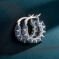 U-shaped silver lace earrings with full blue zircon inlay on green texture - Platinum + Blue
