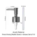 Kit de pompe à lotion en acrylique argent mat et paille pour bouteille de savon DIY - Tête Pompe Argent Mat + Paille 10 Jeux