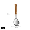 Serving spoon with wood-grain handle, 27cm long and 7.8cm wide, high-quality steel utensil - Rice Spoon