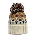 Bonnet en tricot pour femme avec pompon et motif jacquard coloré d'hiver - Réglable / Beige