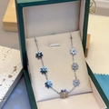 Daisy titanium steel necklace with seven colorful floral pendants in a green gift box - Necklace / Silver