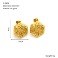 Detail showing 18k gold plated stainless steel hexagonal earrings with floral texture - Hexagonal Flower Relief Style (S-E478)