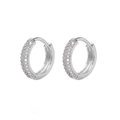 Detailed view of silver hoop earrings featuring densely paved sparkling white zircons - Silver Pave Zirconia Hoop (W80249-SS)