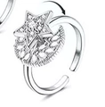 Silver adjustable rotating moon and star fidget ring with sparkling cubic zirconia - Star Moon Spinner
