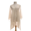 Elegant champagne sheer chiffon shawl with pearl buttons for summer sun protection - Khaki