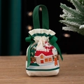 Weihnachtliche Geschenktüte mit Weihnachtsmann-Druck, grünem Band und Kordelzug - Grüne Leinwand Kordelzugbeutel