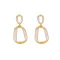 Golden geometric earrings with cream marble resin inlay and minimalist finish - White
