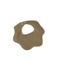 Brown muslin cotton baby bib with ruffled wavy edges and snap buttons for newborns - Khaki