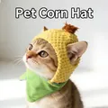 Funny corn themed pet costume set with a yellow knit hat and green scarf for cats - Corn Shape Hat