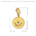 Detailed size specifications for a gold evil eye charm made of stainless steel with crystals - YF090-Blue Rhinestone Starburst Pendant