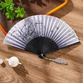 Elegant purple gradient folding fan with ink orchid patterns and a gray silk tassel - 60 Orchid Ink Butterfly