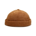 Brown corduroy skull cap for men and women featuring a minimalist ribbed texture design - Adjustable / Camel