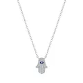 S925 Sterling Silber Hamsa Hand Kette mit blauem Evil Eye Anhänger und Zirkonia Steinen - 925 Sterlingsilber