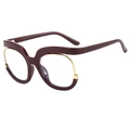 Y2K fashion oversized cat-eye blue light glasses in deep wine red and gold finish - Burgundy