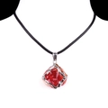 Red crystal cube pendant necklace with black woven cord worn on a model's neck - Red (Silver)