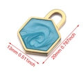 Golden hexagonal pendant with blue swirl inlay and 20mm by 13mm size specifications - Hexagon-Blue