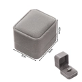Detailed view of grey velvet ring box with dimensions 5x6x4.5cm showing open and closed states - Single Ring Box / Gray