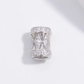 Detailed macro view of S925 silver barrel bead with inlaid zircon and diamond pattern - Silver Diamond Waisted Barrel Bead