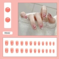 Pink and silver gradient press-on nails with white diagonal stripes, model R842 set of 24 - R842 Blush Glitter