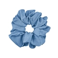Detailed view of the shiny blue satin elastic hair scrunchie showing fabric texture - Satin Style / Blue