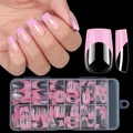 Set de uñas postizas francesas en rosa y transparente con estuche de almacenamiento - [Rosa] 120 Piezas Uñas Francesas Cuadradas Press On
