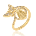 Adjustable gold butterfly and leaf ring with zircon stones on white background - Gold Butterfly Leaf Style (CX-J1076)