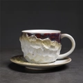 Japanese retro ceramic coffee cup and saucer set with rustic beige rock texture - 238-d Meteorite Pattern Coffee Mug + Saucer (white) 200ml / Universal