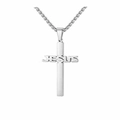 Zilveren roestvrijstalen kruishanger ketting met JESUS-gravure op een metalen ketting - Staalkleur