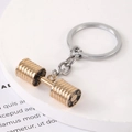 Golden dumbbell keychain with GO FIT engraving and silver metal keyring for fitness lovers - Dumbbell with GO FIT-D1330-2