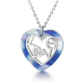 Modieuze hartvormige hanger met blauwe hars en LOVE-gravure bezet met heldere kristallen - Blauw Wit Textuur Hart LOVE Stijl (KP44343-K)