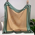 Carré de soie verte avec motif de labyrinthe géométrique marron rétro et bordure - 70x70cm / Jaune Vert Labyrinthe Géométrique (FJ747-4)