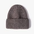 Warm chunky knit beanie hat in deep grey-brown featuring a classic wide folded cuff - Dark Gray