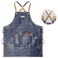 Grembiule impermeabile in pelle PU blu scuro con cinghie incrociate e tasche porta attrezzi - Tracolla in metà tessuto e metà pelle / Blu
