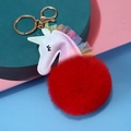 Llavero de unicornio con pompón rojo y tul arcoíris sobre un soporte moderno - 8cm Encaje / Rojo