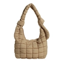 Stylish khaki quilted cloud shoulder bag with a padded hobo design and knotted handle - Khaki