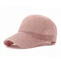 Breathable pink sequin mesh baseball cap for women with knitted texture and glitter - Pink