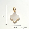 White clover pendant with gold ring attachment, measuring 2cm high and 1.2cm wide - White Mother of Pearl Clover Pendant
