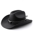 Chapeau de cowboy western noir tissé avec bande en cuir cloutée et emblème tête de taureau - M (56-58cm) / Tout Noir