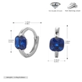 Detailed dimension guide for S925 silver hoop earrings with square blue zircon stones - Silver-Blue