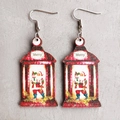 Detail of Christmas lantern and Santa Claus wooden earrings with Merry text print - Santa Claus Merry Lantern