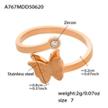 Rose gold 18K plated stainless steel butterfly ring with zircon stone in size 7 - Rose Gold Butterfly Ring
