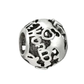 Macro detail of silver bead with hollow world text and heart design for DIY bracelets - WORLD Letters and Heart Hollow (L0121039-15)