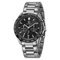 Silver stainless steel men's chronograph watch with black dial and date display - Silver/Black (Steel Strap)