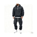 Detail of men's dark gray tracksuit with half-zip hoodie and multi-pocket cargo pants - M / Top And Bottom / Dark Gray