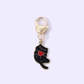 Cute black cat keychain with red heart and gold lobster clasp for bag accessory - Black Heart Cat