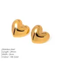 Boucles d'oreilles cœur fondu en acier inoxydable doré 18 carats au design minimal - Grand Style Tridimensionnel (TE19488)