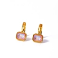 Golden huggie hoop earrings with rectangular gradient pink and orange zircon stone - Yellow (AE41597F1A4)