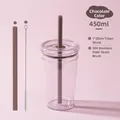 Chocolate 450ml Tritan straw cup with dual straws and stainless steel brush - 450ml / Chocolate