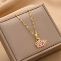 Titanium steel swan necklace with pink crystals and gold wavy chain in a gift box - Pink Gemstone Swan Style (8982) / Gold